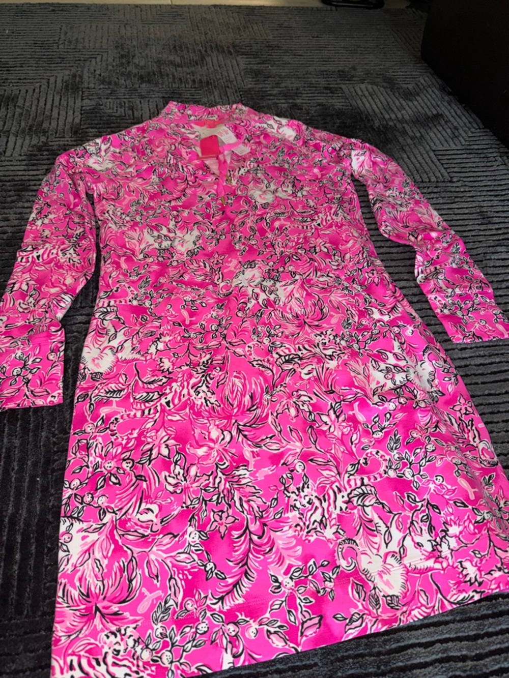 Lilly Pulitzer Plumeria Pink Floral Dress with Black & White Accents